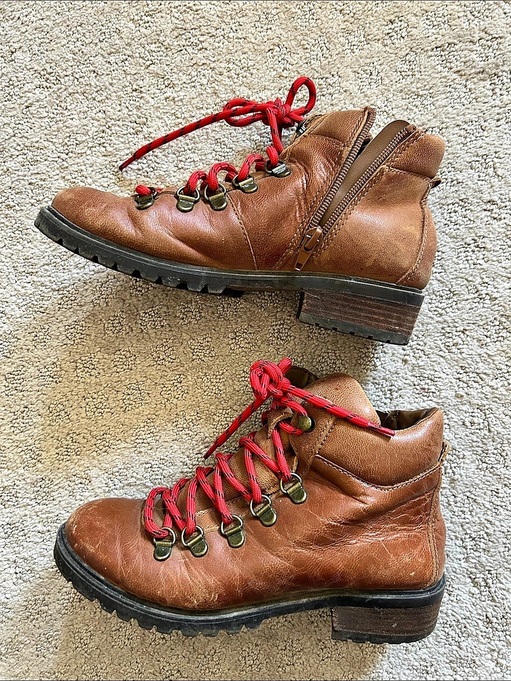 STEVE MADDEN Lora Leather Lace-Up Boots Brown & Red US 6.5M